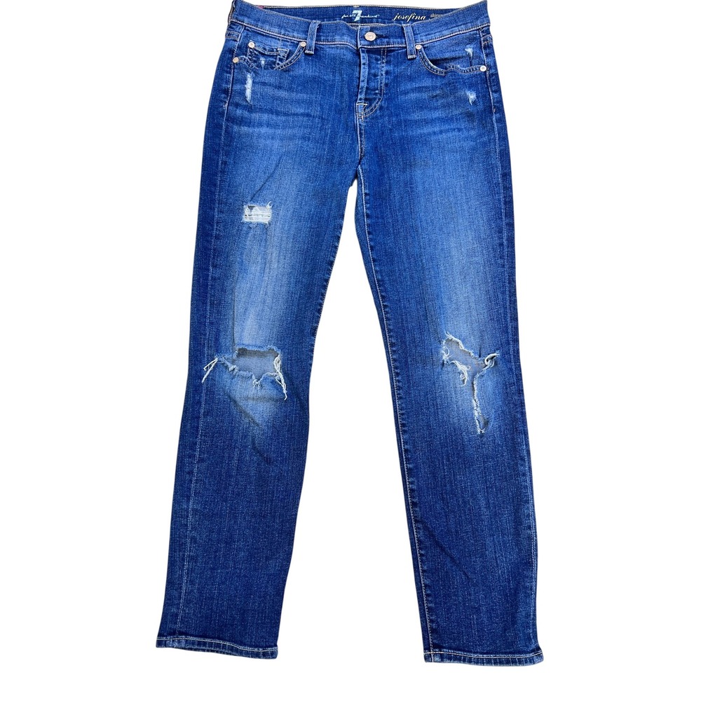 7 For All Mankind Josefina Jeans Womensβ 24 Blue Excellent Distressed Skinny BF